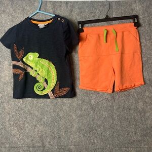 Jarvis Archer Toddler Boy Size 4T Chameleon T-Shirt and Orange Shorts Set
